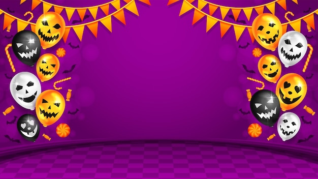 Шаблон фона хэллоуина со страшным воздушным шаром и вектором конфет, счастливый фон хэллоуина