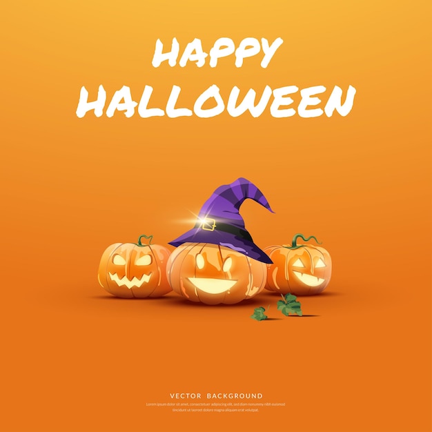 Halloween background three pumpkin funny face vector illustration