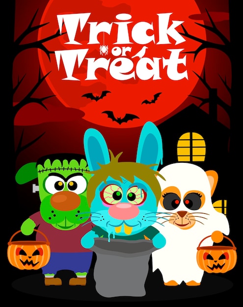 Halloween background with animal trick or treating