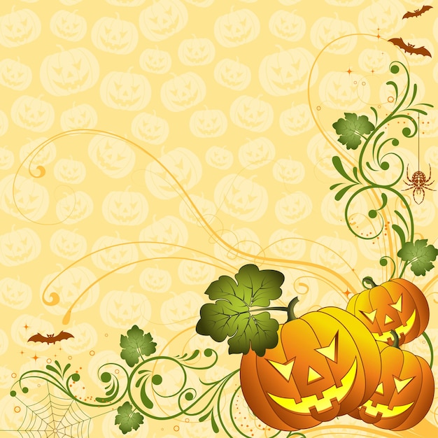 Vector halloween background with bat and pumpkin, element for design, vector illustration