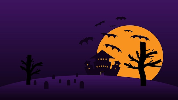 Halloween background with bats flying around a spooky house