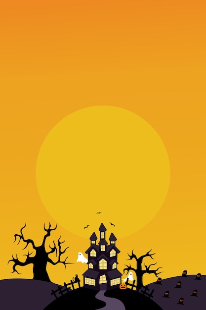 Halloween background with a big moon and scary castle