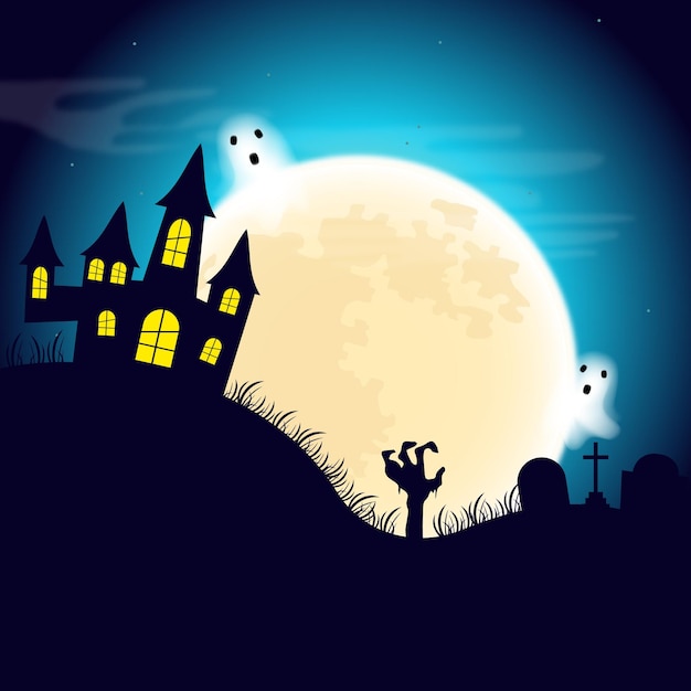 Halloween background with a bright moon Vector illustration