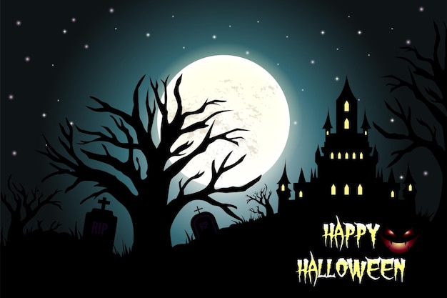 Sfondo di halloween con il castello. illustrazione vettoriale invito