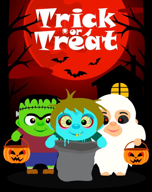 Halloween background with children trick or treating