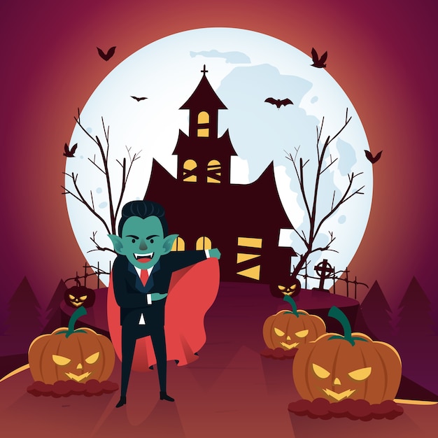 Sfondo di halloween con dracula e casa stregata