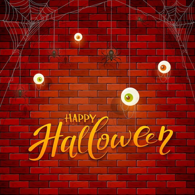 Halloween Background with Eyes and Spiders