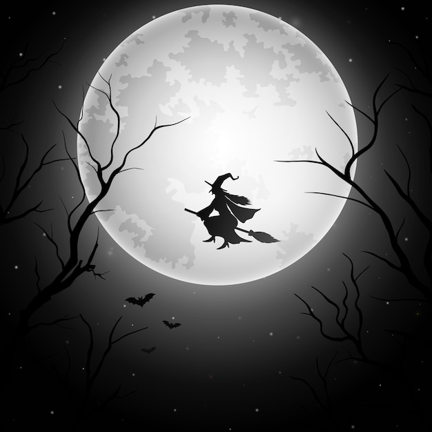 Halloween background with flying witch