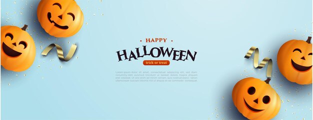 Halloween background with four 3d pumpkins