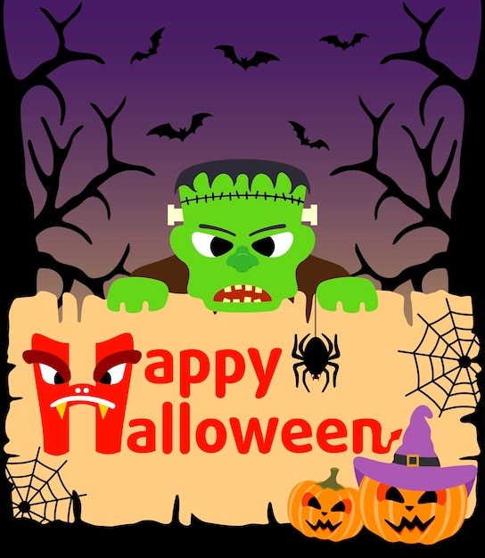 Halloween background with Frankenstein vector