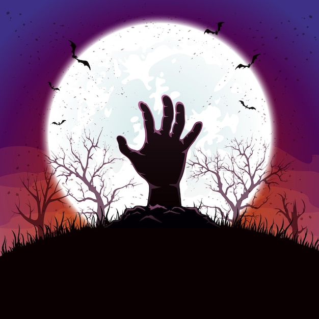 Halloween background with hand and moon