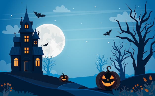 Halloween background with haunted house