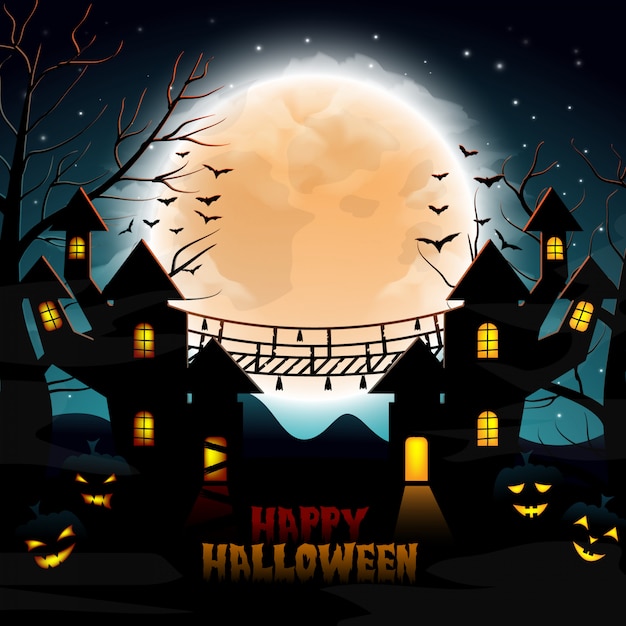 Halloween background with haunted house