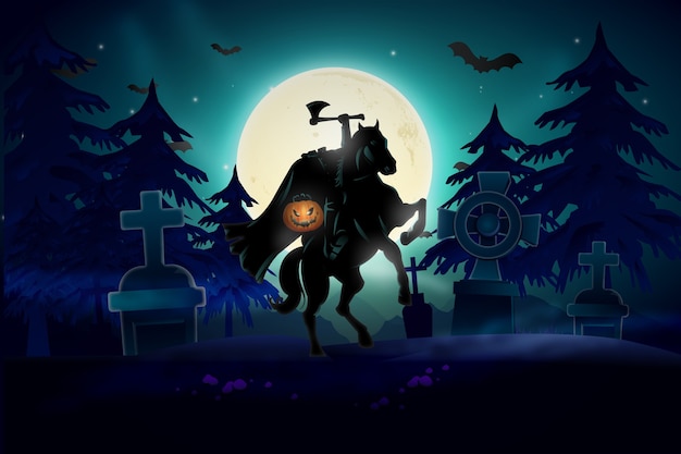 Halloween background with headless horsemen design