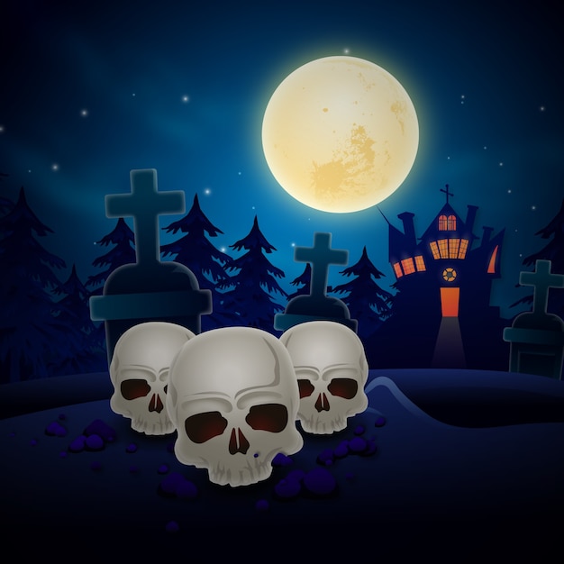 Halloween background with horror skull