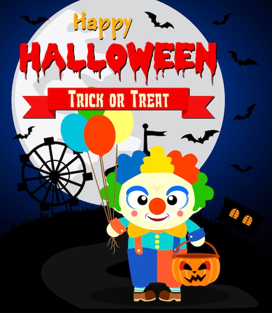 Halloween background with kid clown costume