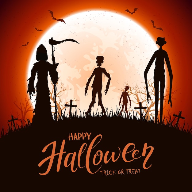 Halloween background with monsters