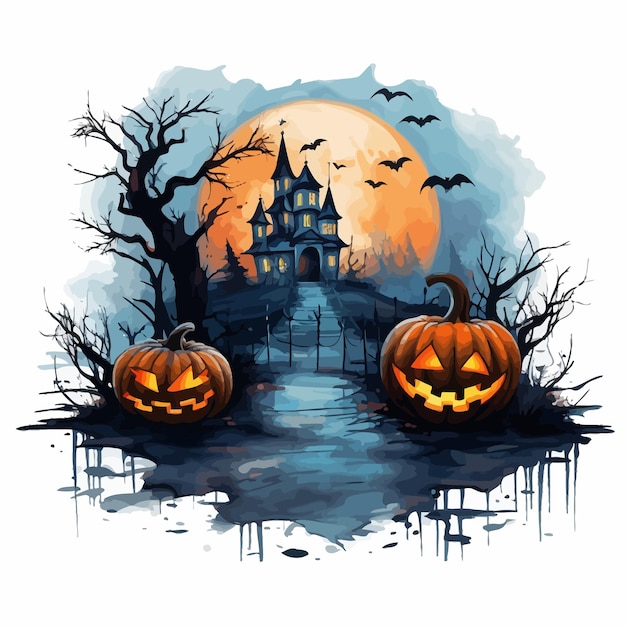 Halloween background with pumpkin and bats