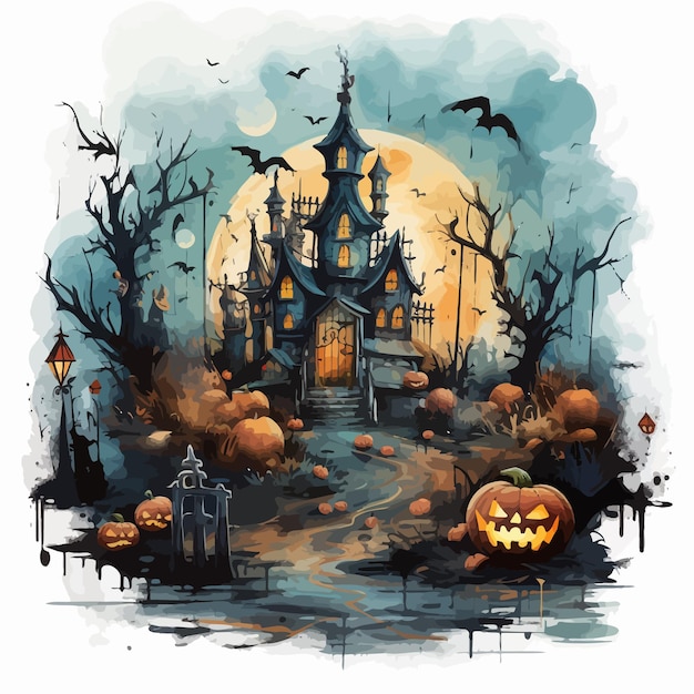 Хэллоуинский фон с тыквой и летучими мышами