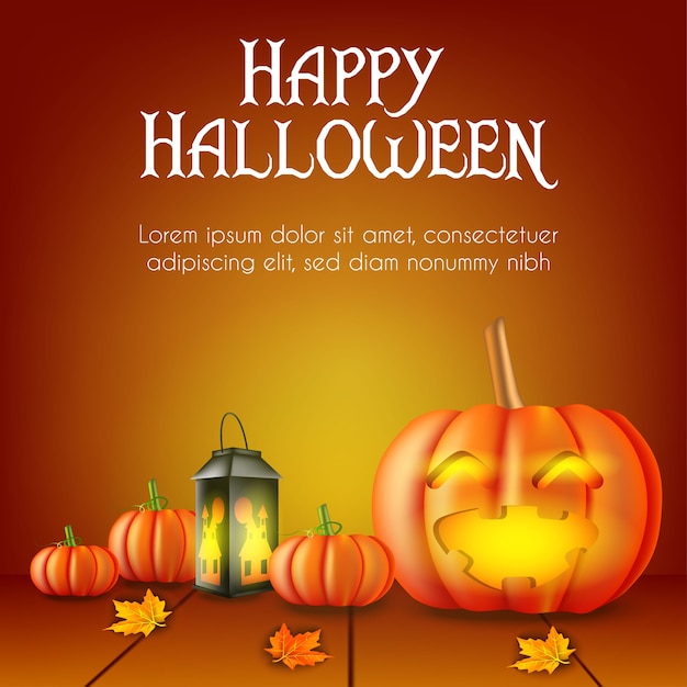 Halloween background with pumpkin and lamp