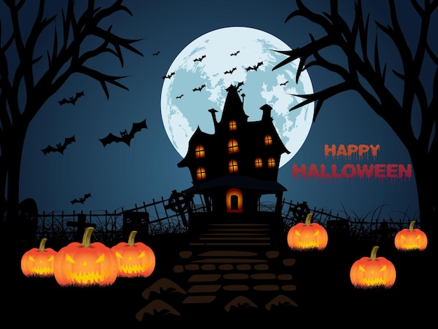 Halloween background with pumpkins in a cemetery illustration design elements