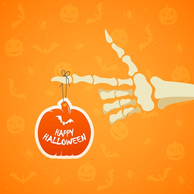 Halloween background with skeleton hand and pumpkin