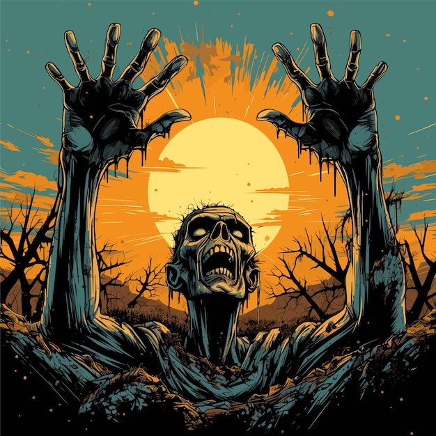 Halloween background with zombie hand vector