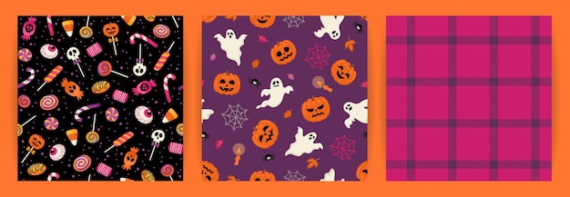Halloween backgrounds Seamless patterns with Halloween symbols Vector design