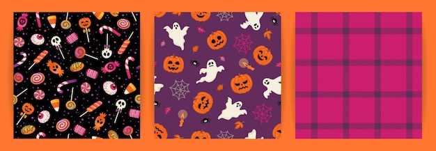 Vector halloween backgrounds seamless patterns with halloween symbols vector design