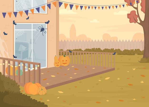 Halloween backyard party flat color vector illustration