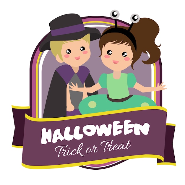 Halloween badge with alien costume kids