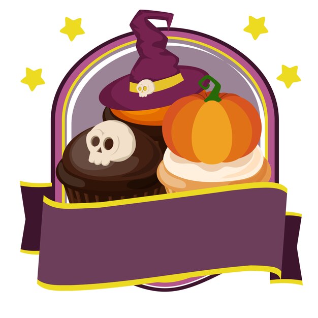 Vector halloween badge with cupcakes