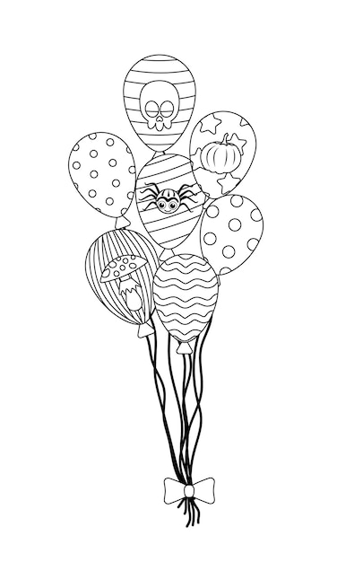 Halloween balloons coloring page Black and white balloons Vector