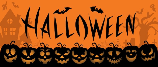 Halloween banner achtergrond met pompoenen vector illustratie