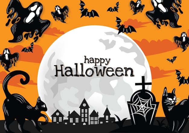 halloween banner background with halloween items