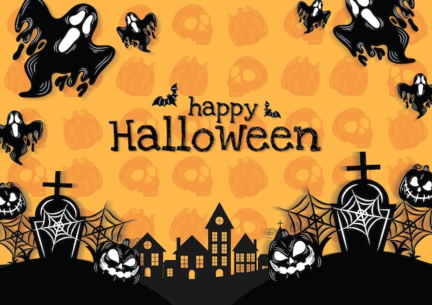 halloween banner background with halloween items