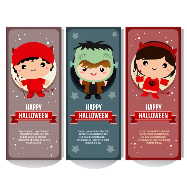 Halloween banner collectie met duivel kostuum kinderen