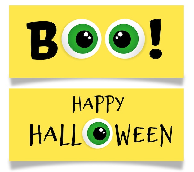 Vector halloween banner funny set with two eyes.