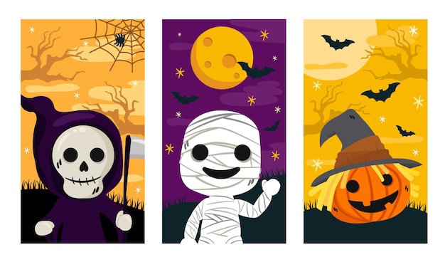 Vector halloween banner, instagram storie set