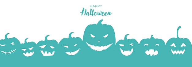 Halloween-banner met grappige silhouetten van pompoenen. Vector.