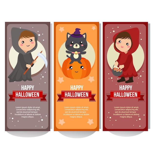 Halloween-banner met kinderen van het kapkostuum