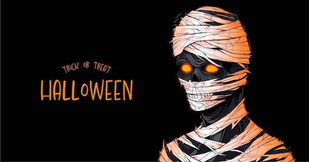 Halloween-banner met traditiesymbolen mummieillustratie