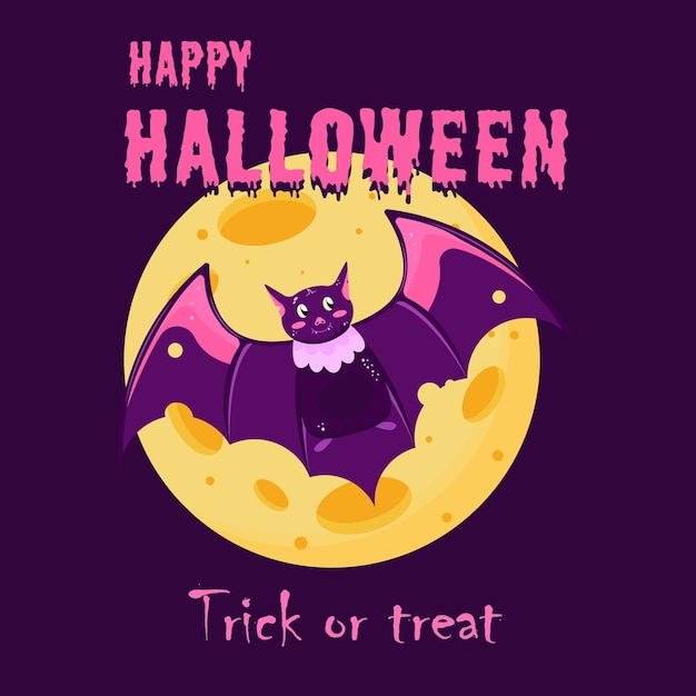 Halloween-banner met vleermuis op volle maanachtergrond