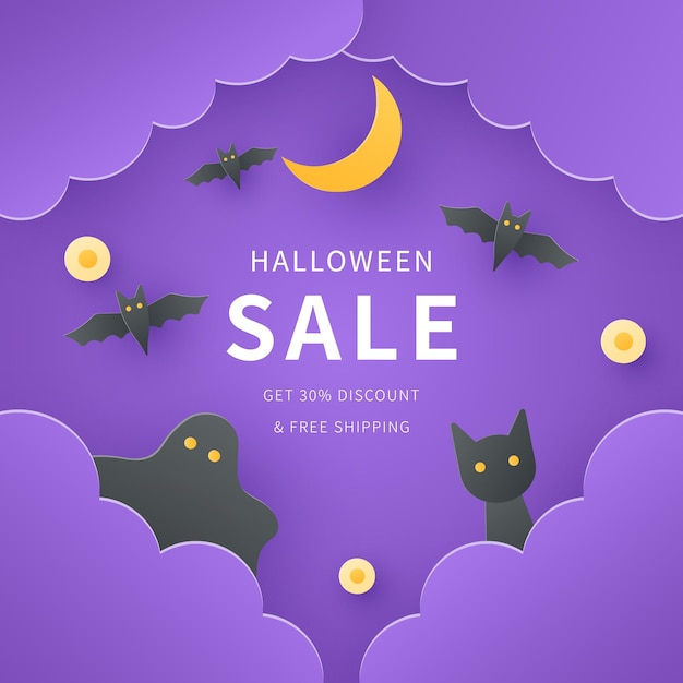 Halloween banner in paper cut style Halloween sale banner background