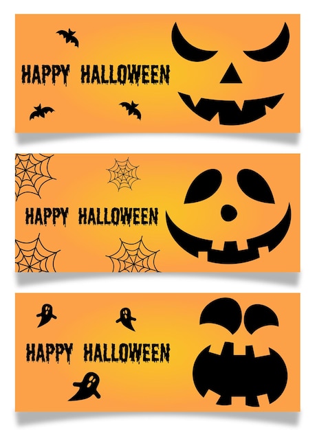 Halloween banner set with different scary faces.