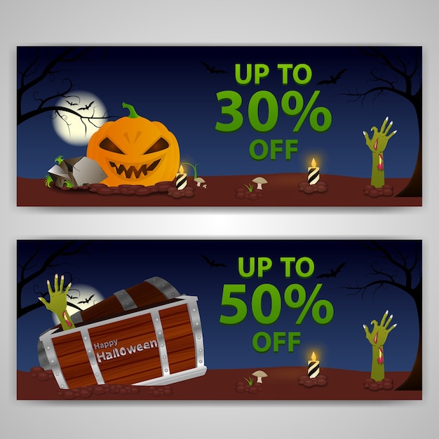 Vector halloween. a banner with a pumpkin and a zombie.