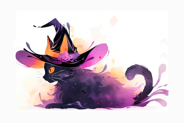 Вектор Баннер хэллоуина с тыквами и иллюстрацией черной кошки