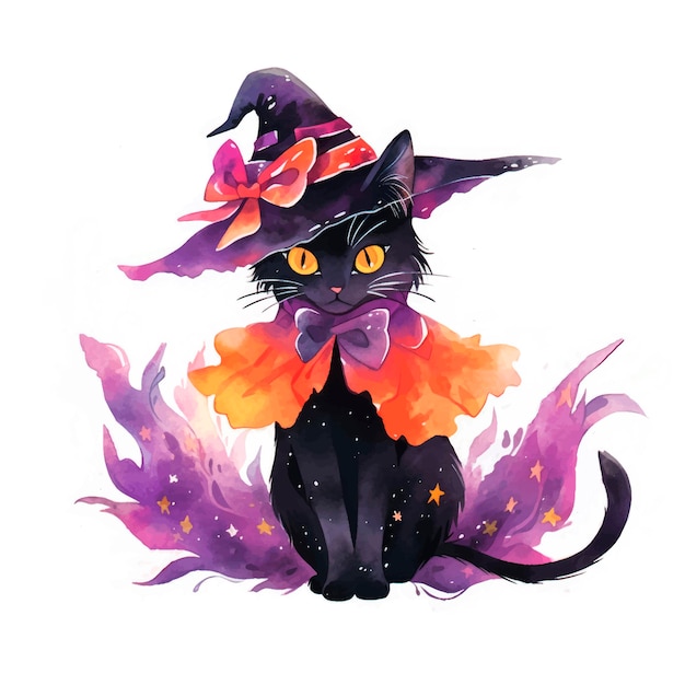 Halloween banner with pumpkins and black cat illustration