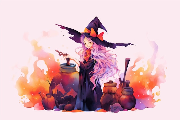 Halloween banner with witch illustration