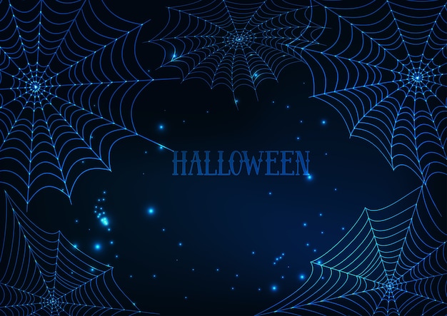 Halloween-bannermalplaatje met gloeiende spinnewebben